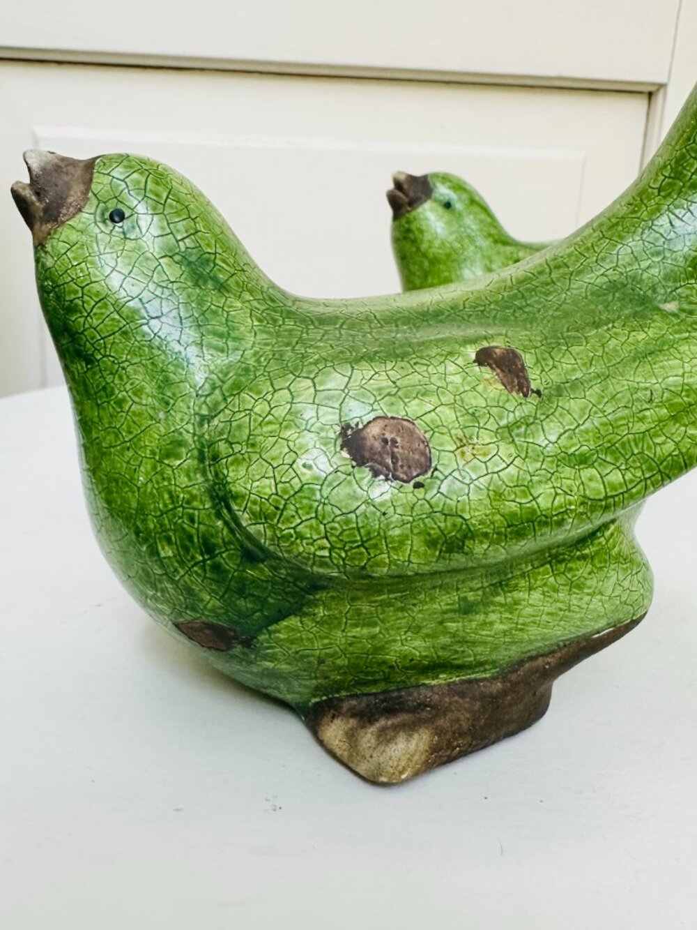 Pier 1 Green Crackle Glaze Bird Figurines Set Cottagecore Farmhouse Decor - Picture 11 of 14